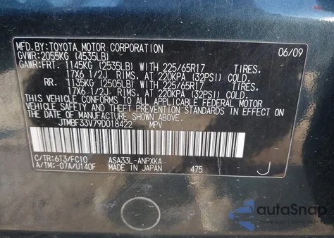 2009 Toyota Rav4 z USA, uszkodzony, nr VIN JTMBF33V79D018422